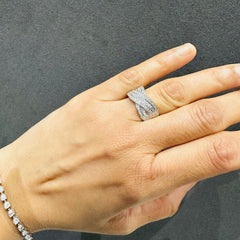 Round Cut Pave Set Criss Cross Multi-Row Lab Grown Diamond Ring 18K White Gold
