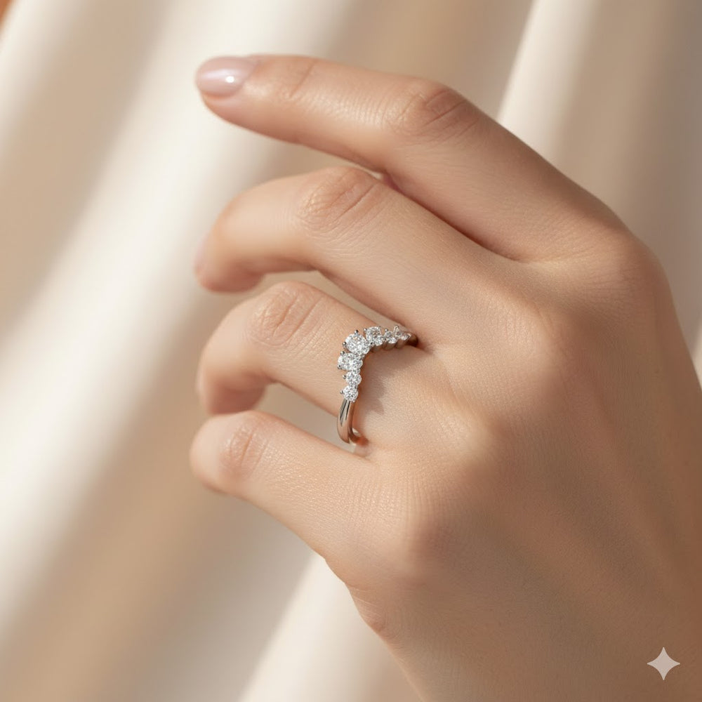 Curved chevron diamond wedding band