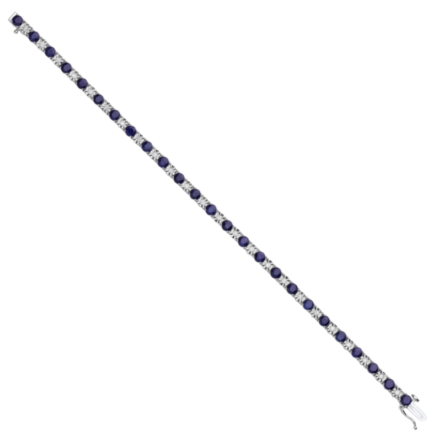 Illusion Set Round Cut Natural Diamond and Sapphire Gemstone Bracelet in 18K White Gold