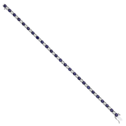 Illusion Set Round Cut Natural Diamond and Sapphire Gemstone Bracelet in 18K White Gold