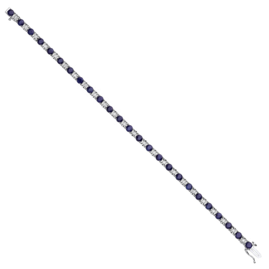 Illusion Set Round Cut Natural Diamond and Sapphire Gemstone Bracelet in 18K White Gold