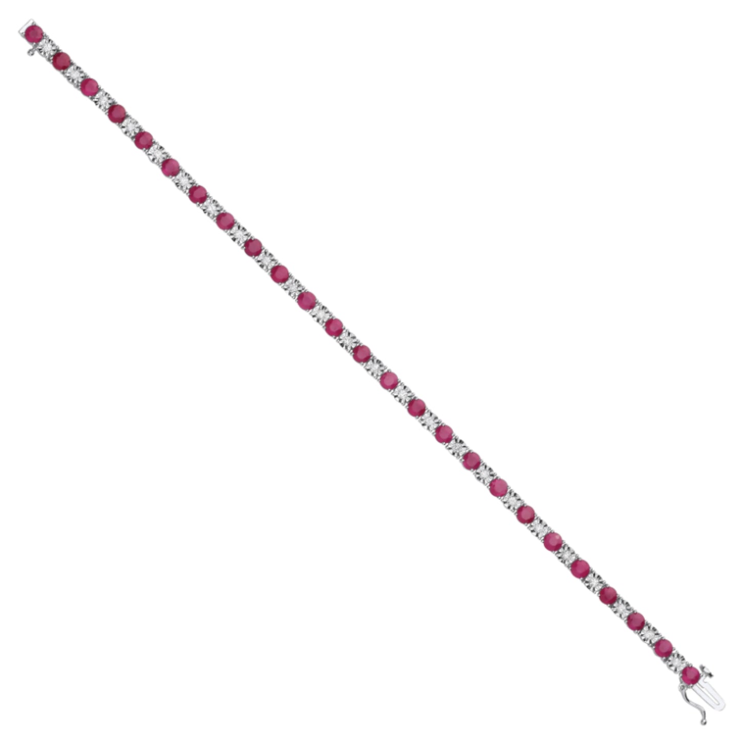 Illusion Set Round Cut Natural Diamond and Ruby Gemstone Bracelet in 18K White Gold