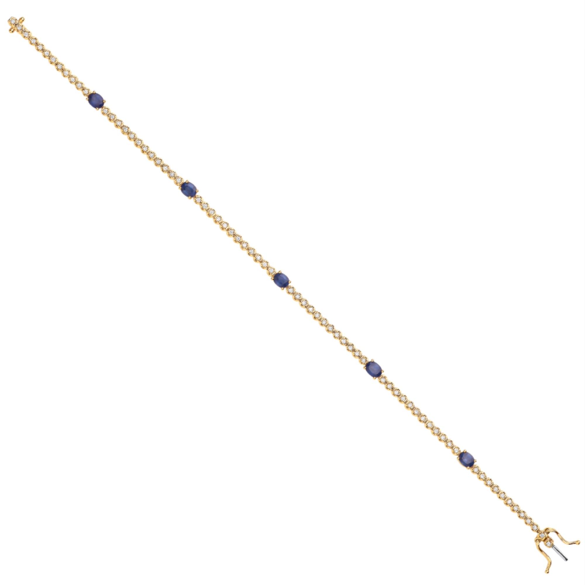 9K Yellow Gold Sapphire Gemstone Bracelet in Natural Diamond with Box Clasp