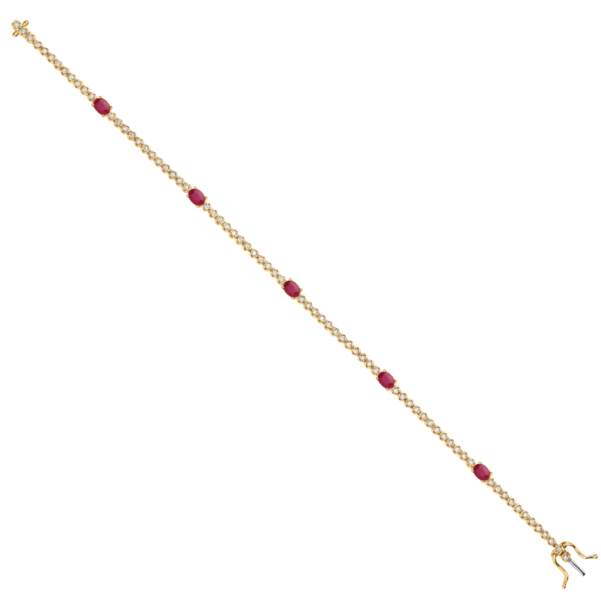 9K Yellow Gold Ruby Gemstone Bracelet in Natural Diamond with Box Clasp