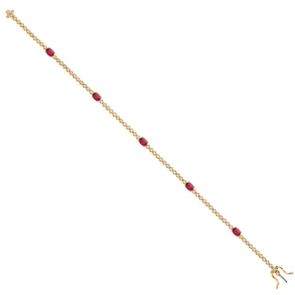 9K Yellow Gold Ruby Gemstone Bracelet in Natural Diamond with Box Clasp