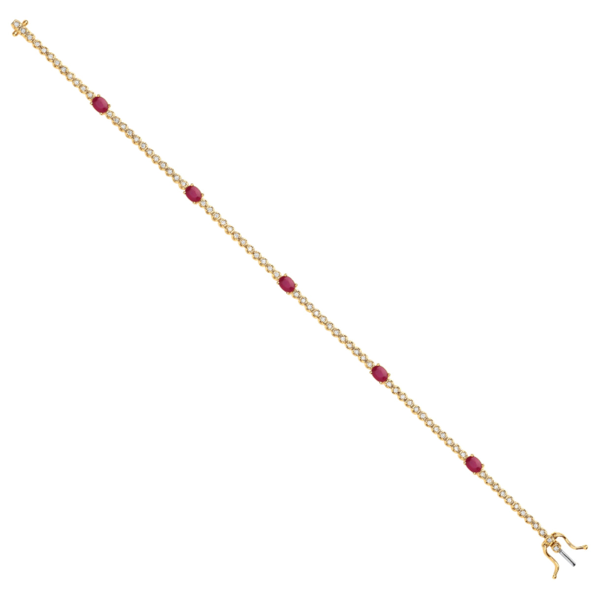 9K Yellow Gold Ruby Gemstone Bracelet in Natural Diamond with Box Clasp