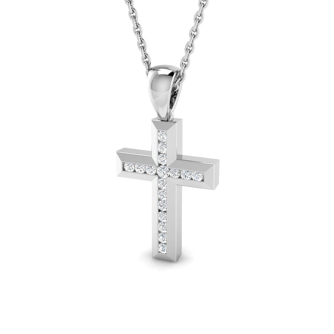 9ct White Gold 0.14ct Natural Diamond Cross Pendant