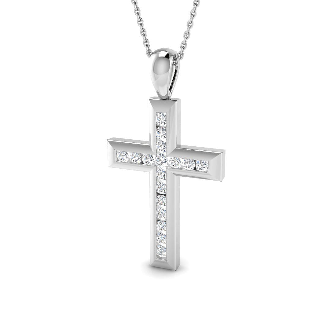 9ct White Gold 0.54ct Natural Diamond Cross Pendant