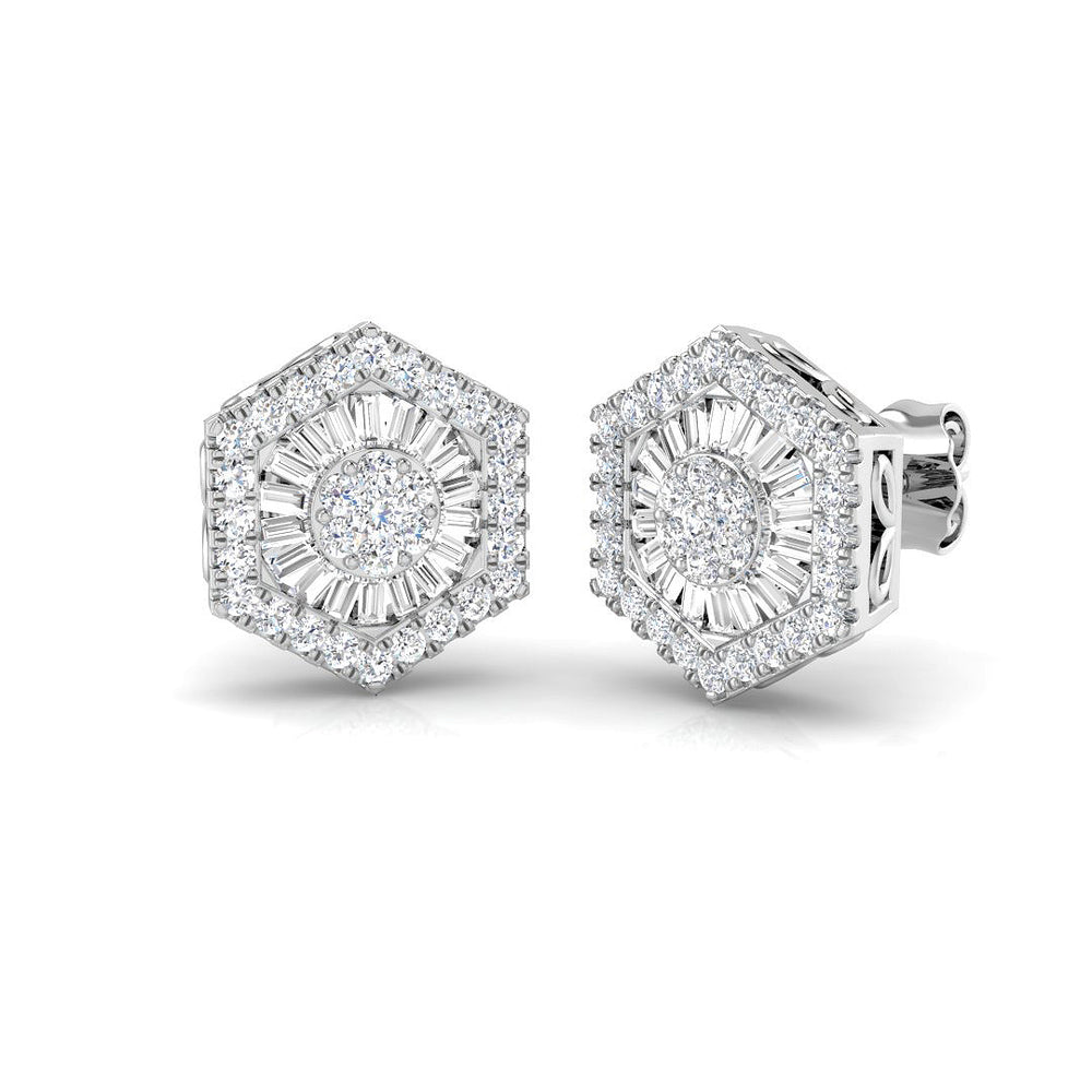 Stud Earrings with Hexagon Diamond Cluster Halo | 1.25ct