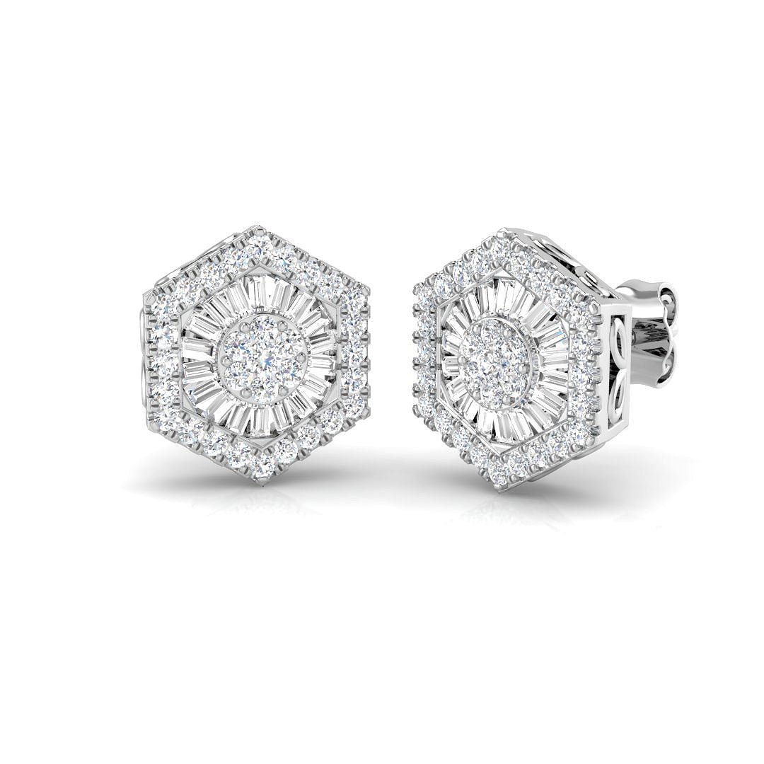 Stud Earrings with Hexagon Diamond Cluster Halo | 1.25ct