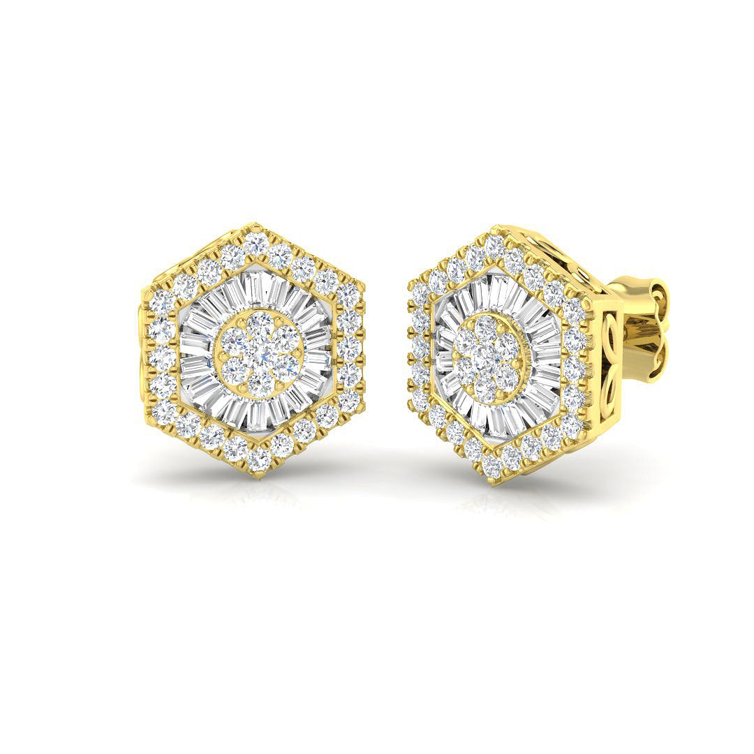 Stud Earrings with Hexagon Diamond Cluster Halo | 1.25ct