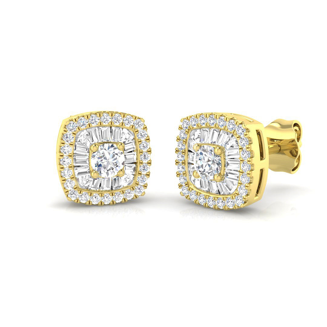 0.5ct Gold Baguette and Brilliant Diamond Earrings