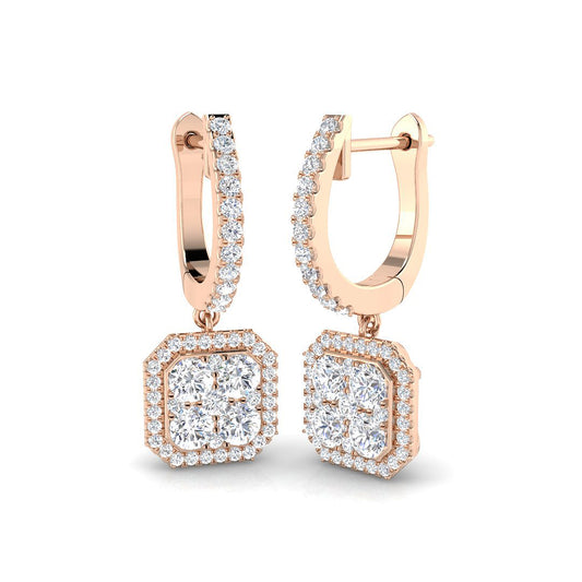 "Engxy 1ct Gold Drop & Trilogy Diamond Earrings – Luxurious Elegance"