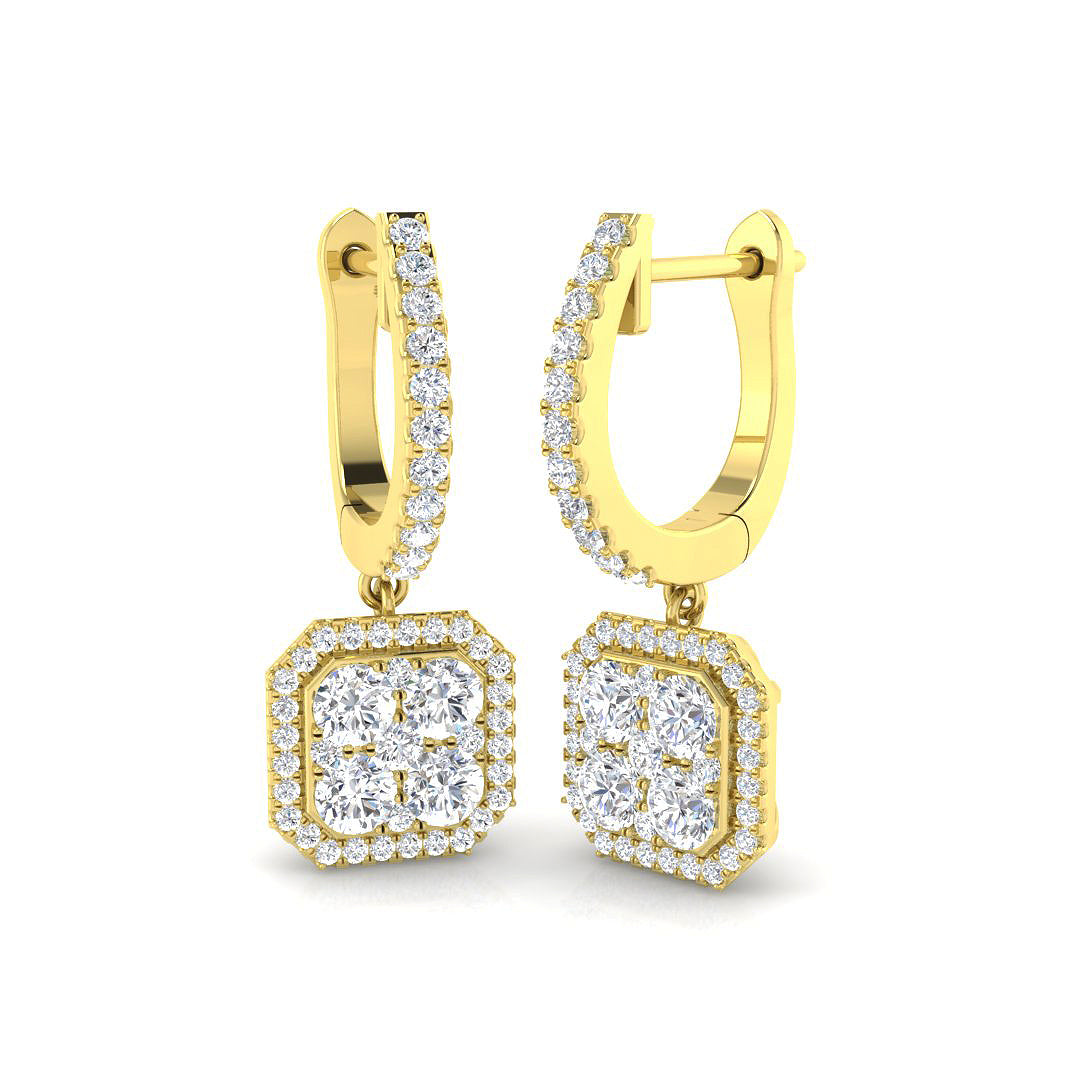 "Engxy 1ct Gold Drop & Trilogy Diamond Earrings – Luxurious Elegance"