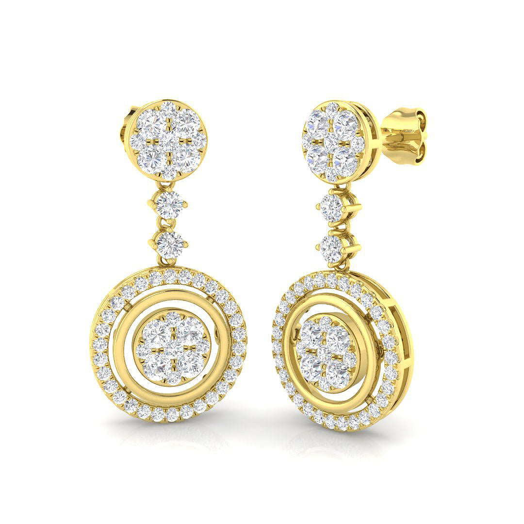 Truny 1.75ct Gold Drop & Trilogy Diamond Earrings - Elegant Luxury