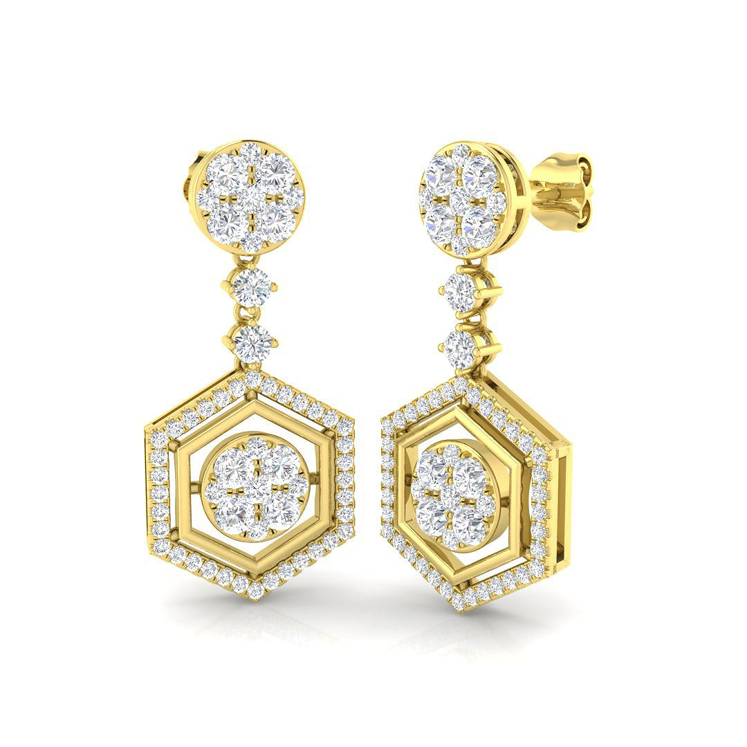 Truoy 1.75ct Gold Drop & Trilogy Diamond Earrings - Luxury Jewelry