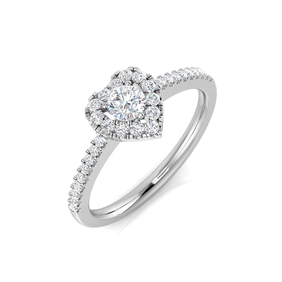 Bague de fiançailles en forme de cœur avec halo de diamants ronds naturels