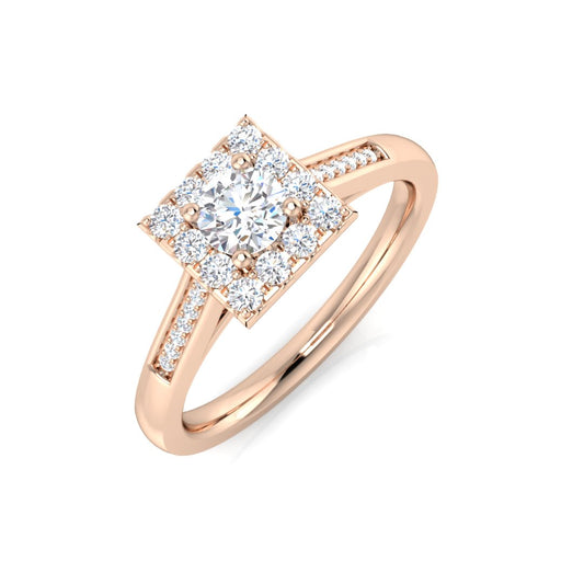 Natural Round Cut Diamond Halo Engagement Square Shape Ring