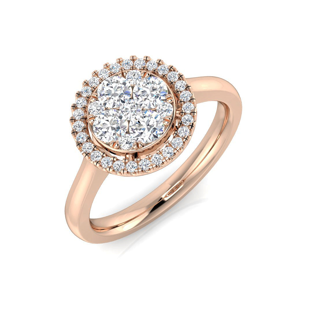 Round Cluster Double Halo Diamond Ring 0.50ct | UK Hallmarked