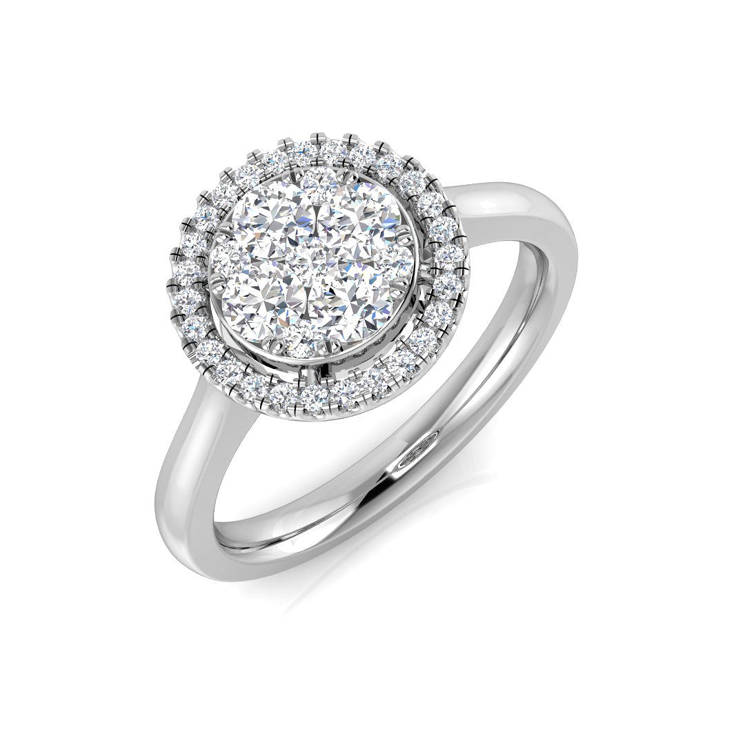 Round Cluster Double Halo Diamond Ring 0.50ct | UK Hallmarked