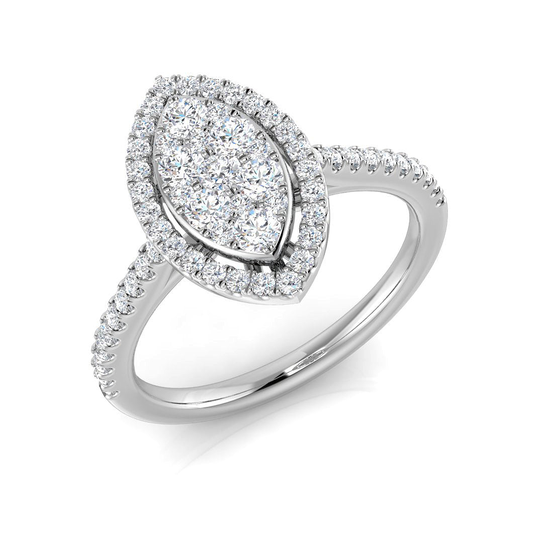 Natural Round Cut Diamond Marquis Shape Cluster Ring