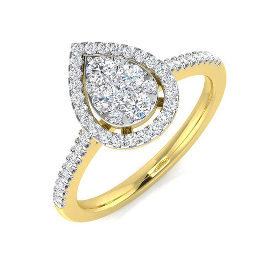 Pear Shape Sunken Cluster Halo Diamond Ring 0.50ct | Round Diamonds | UK Hallmarked