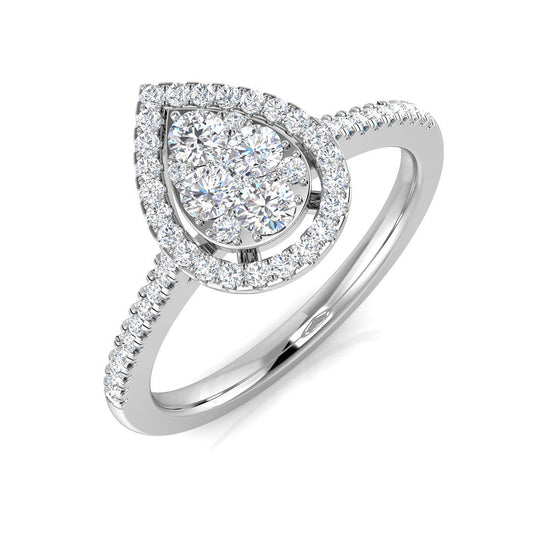 Pear Shape Sunken Cluster Halo Diamond Ring 0.50ct | Round Diamonds | UK Hallmarked