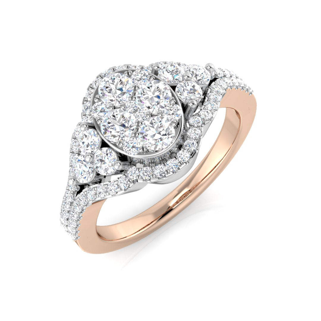 18K White Gold Cluster Halo Diamond Engagement Ring | 0.75ct | Hallmarked Gold & Platinum