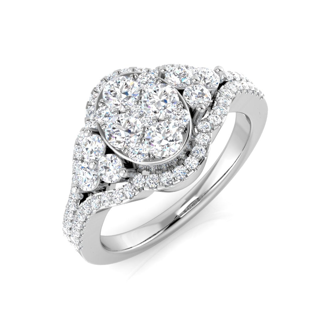 18K White Gold Cluster Halo Diamond Engagement Ring | 0.75ct | Hallmarked Gold & Platinum