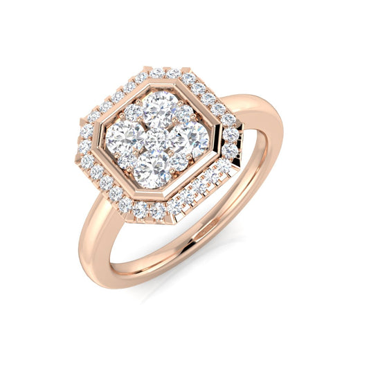 Natural Round Cut Diamond Cluster Engagement Octagonal Shape Ring 