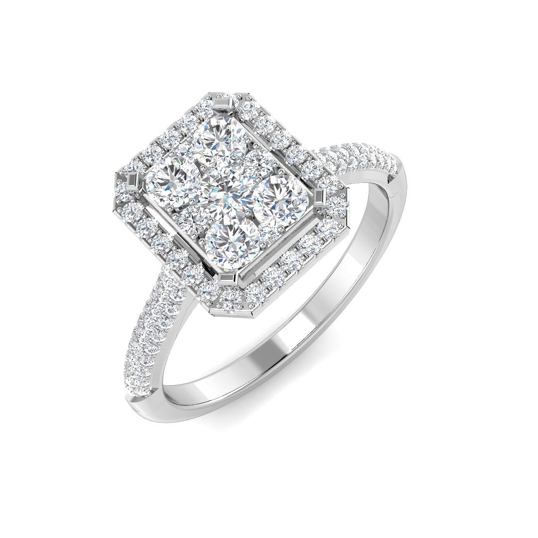 Square Cluster Halo Diamond Ring 0.75ct | UK Hallmarked Gold