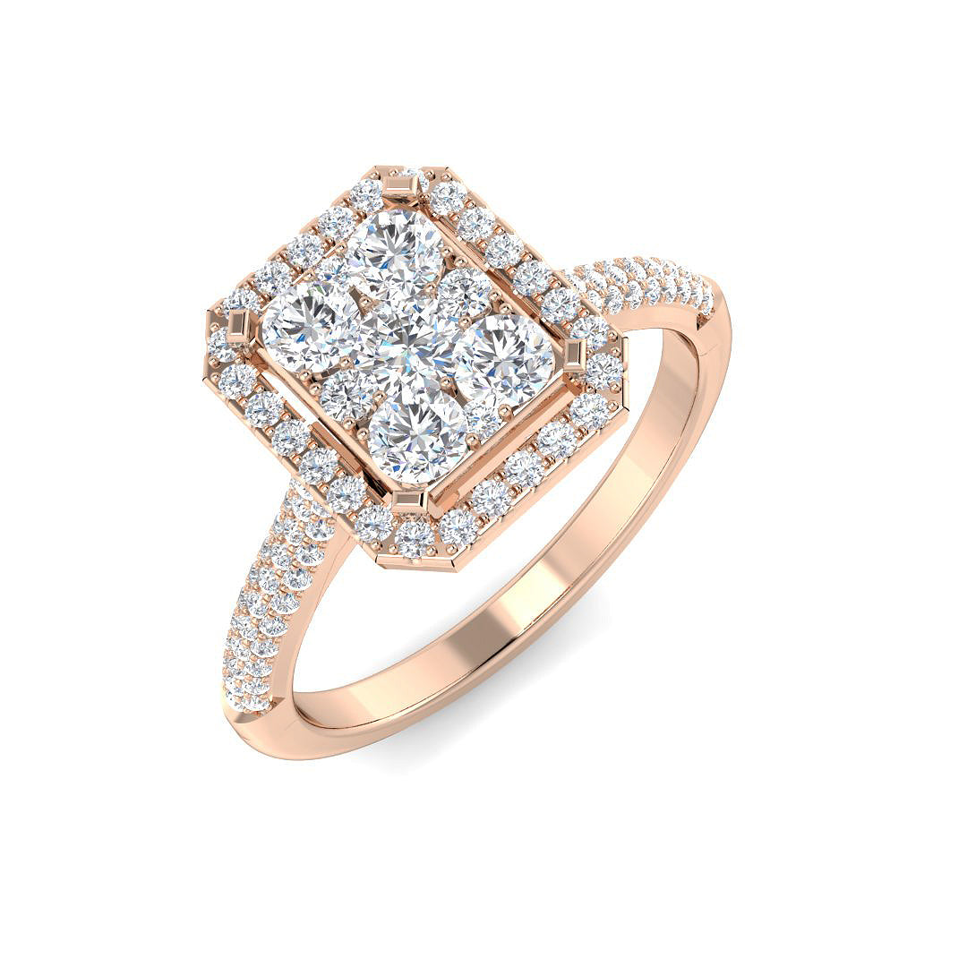 Square Cluster Halo Diamond Ring 0.75ct | UK Hallmarked Gold