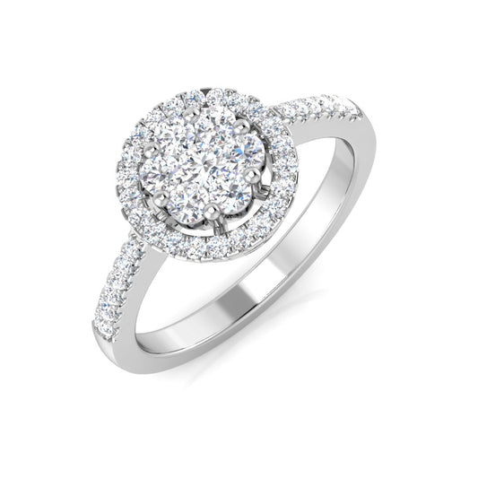 Natural Round Cut Diamond Engagement Cluster Ring