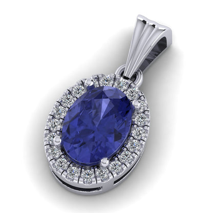 1.42ct Sapphire Diamond 18K Gold Cluster Pendant