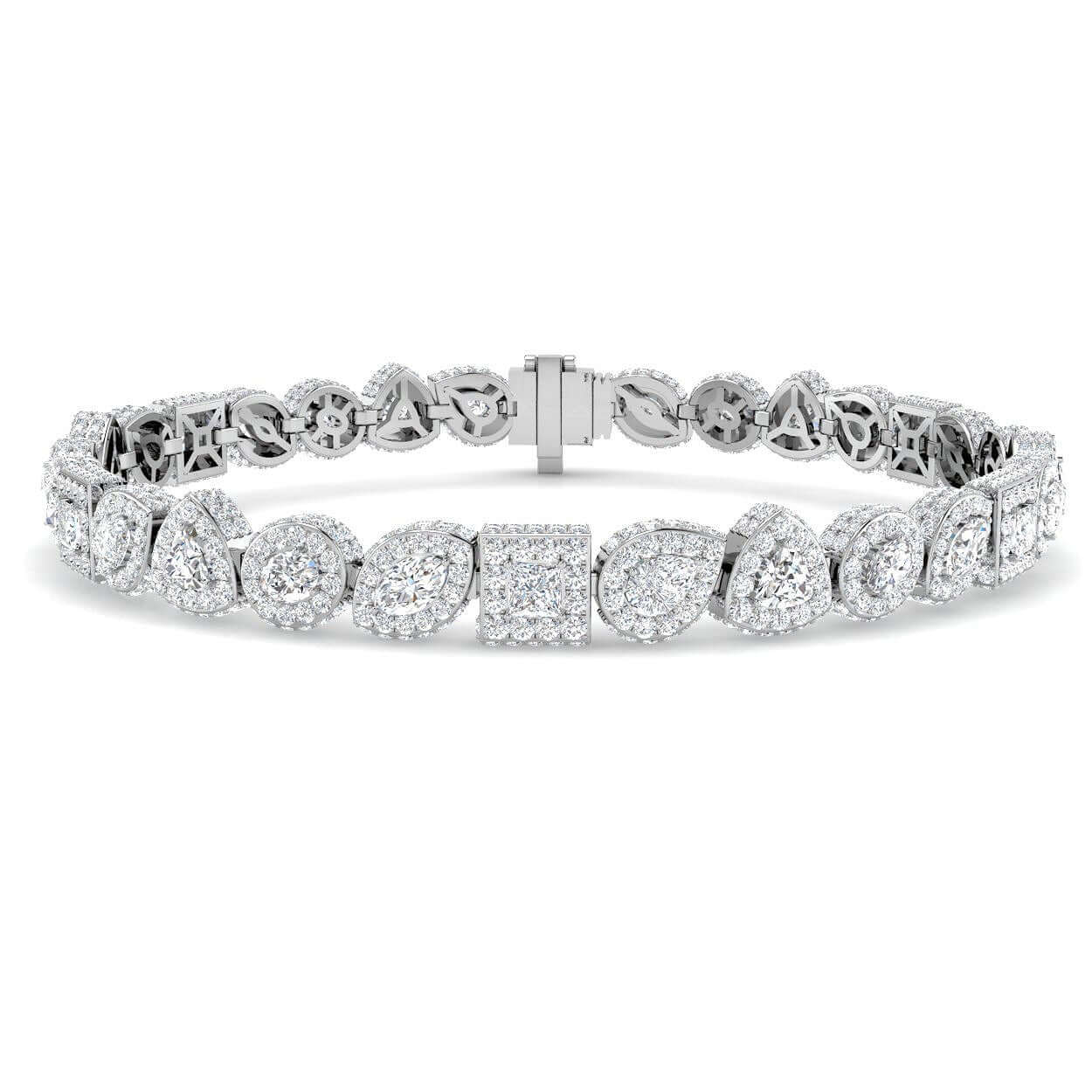 Natural Diamond Statement Bracelet, 18K Gold Box Clasp Bracelet, Designer Multi Cut Diamond Bracelet