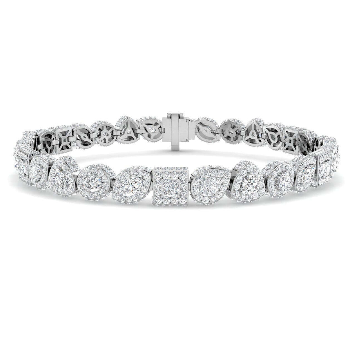 Natural Diamond Statement Bracelet, 18K Gold Box Clasp Bracelet, Designer Multi Cut Diamond Bracelet