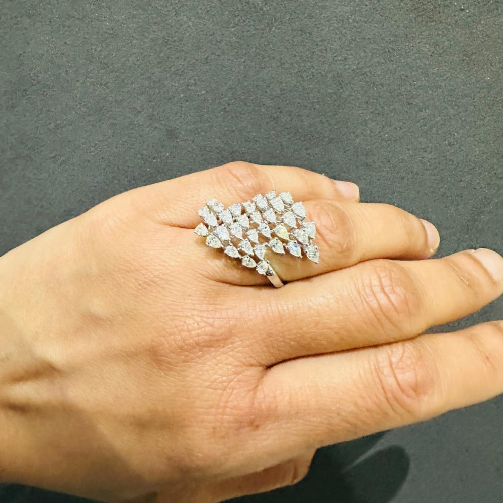 Designer Ring Cocktail Ring 14K White Gold Cluster Ring Natural Diamond Teardrop Diamond