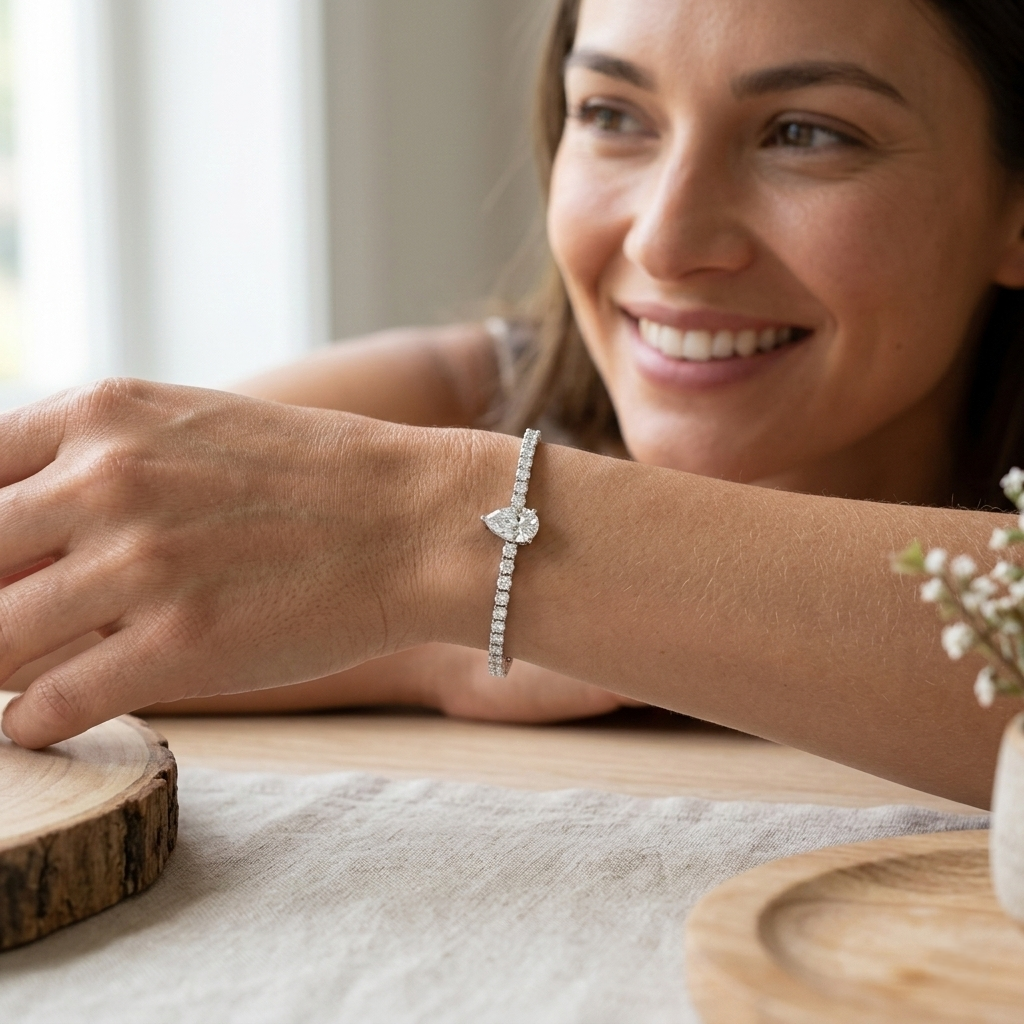 Lab Grown Diamond Bracelet, Pear Cut Diamond Bracelet, Diamond Tennis Bracelet, 9K Yellow Gold Bracelet