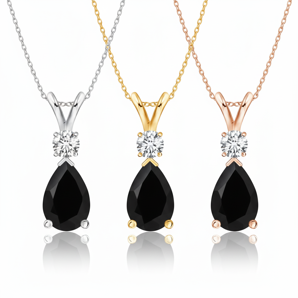Pear Black Onyx & Diamond Rose Gold Pendant Necklace