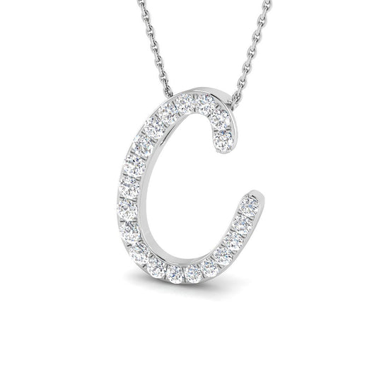 Natural Diamond Script Initial "C" Pendant Necklace
