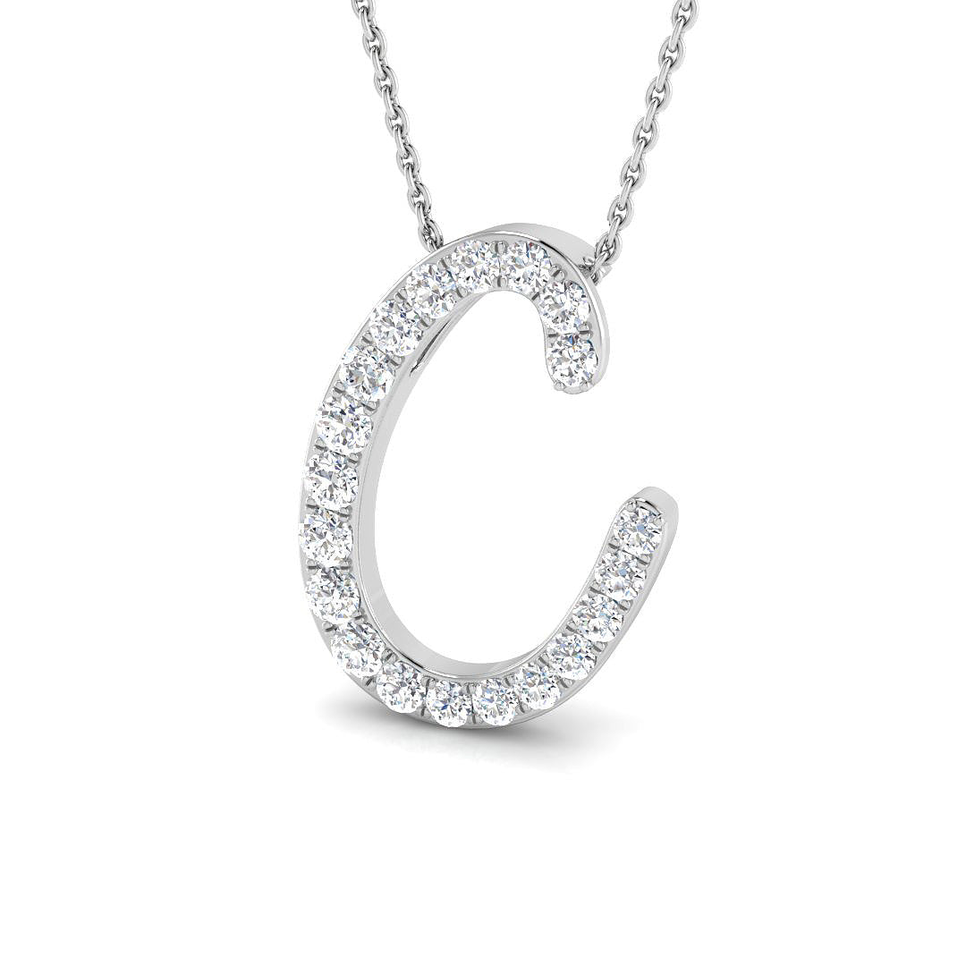 Natural Diamond Script Initial "C" Pendant Necklace