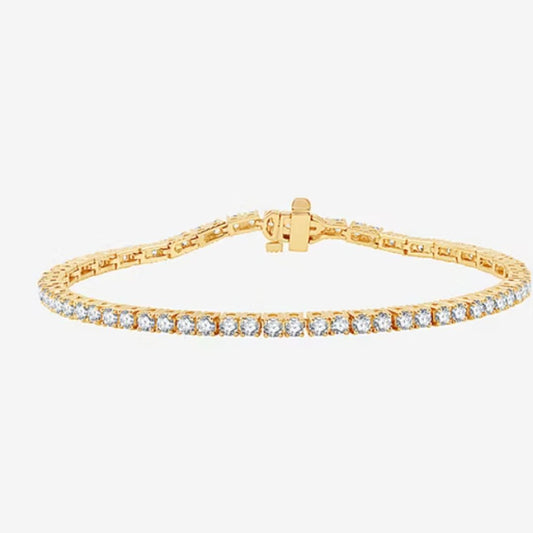 Diamond Tennis Bracelet Rub-Over Style in 9K Yellow Gold, Premium Round Diamonds