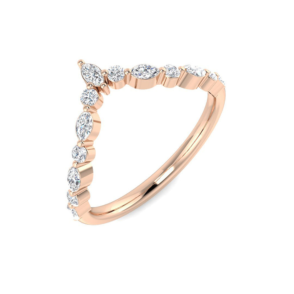 Wishbone Diamond Engagement Ring V shaped band in Rose Gold