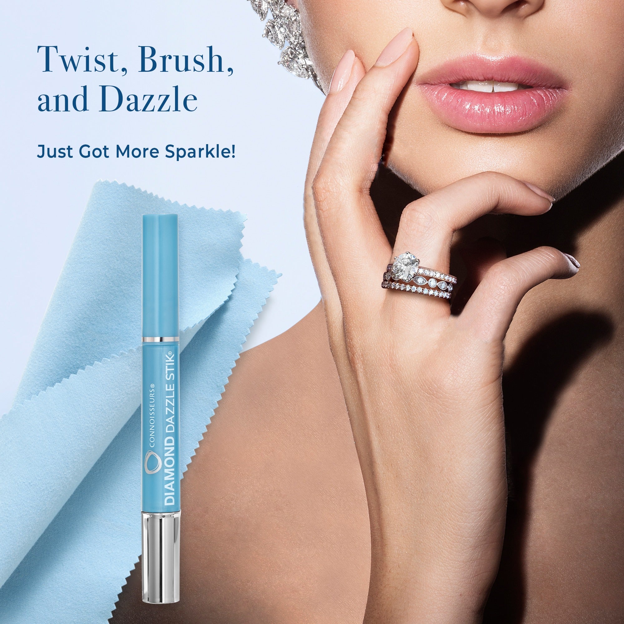 Diamond cleaner pen and cloth for fine jewellery