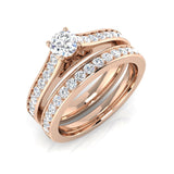 Round solitaire diamond ring with double pavé bands
