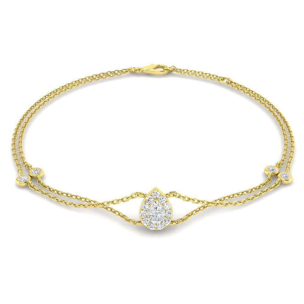 Natural Pear Halo Diamond Bracelet, 9K Yellow Gold Diamond Bracelet