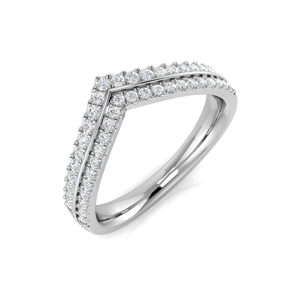Diamond ring with a unique triangular design on a white background