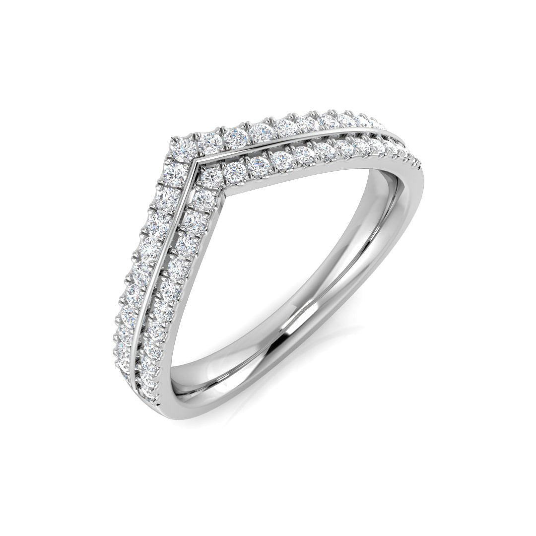 Diamond ring with a unique triangular design on a white background