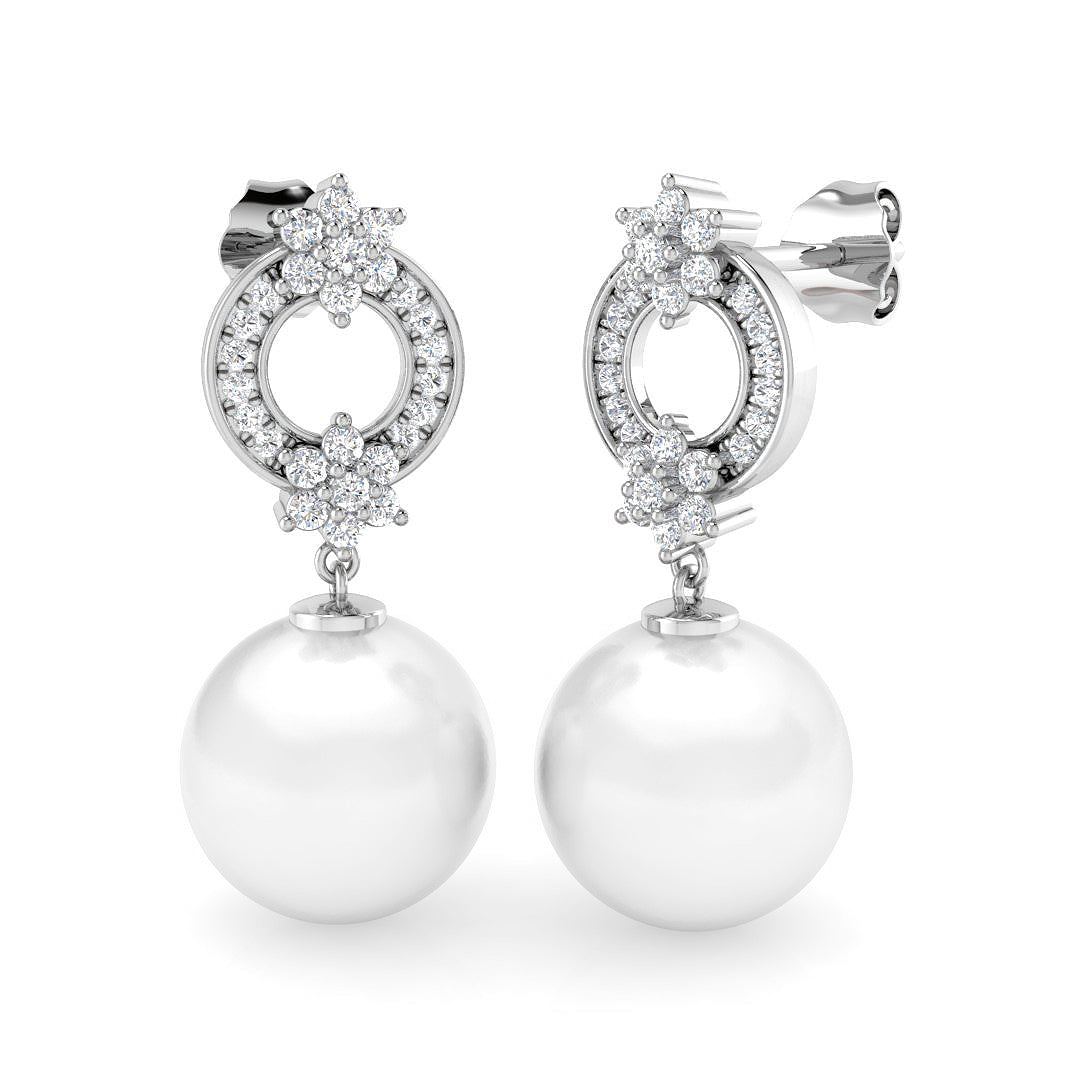 Floral Pearl Diamond Drop Earrings