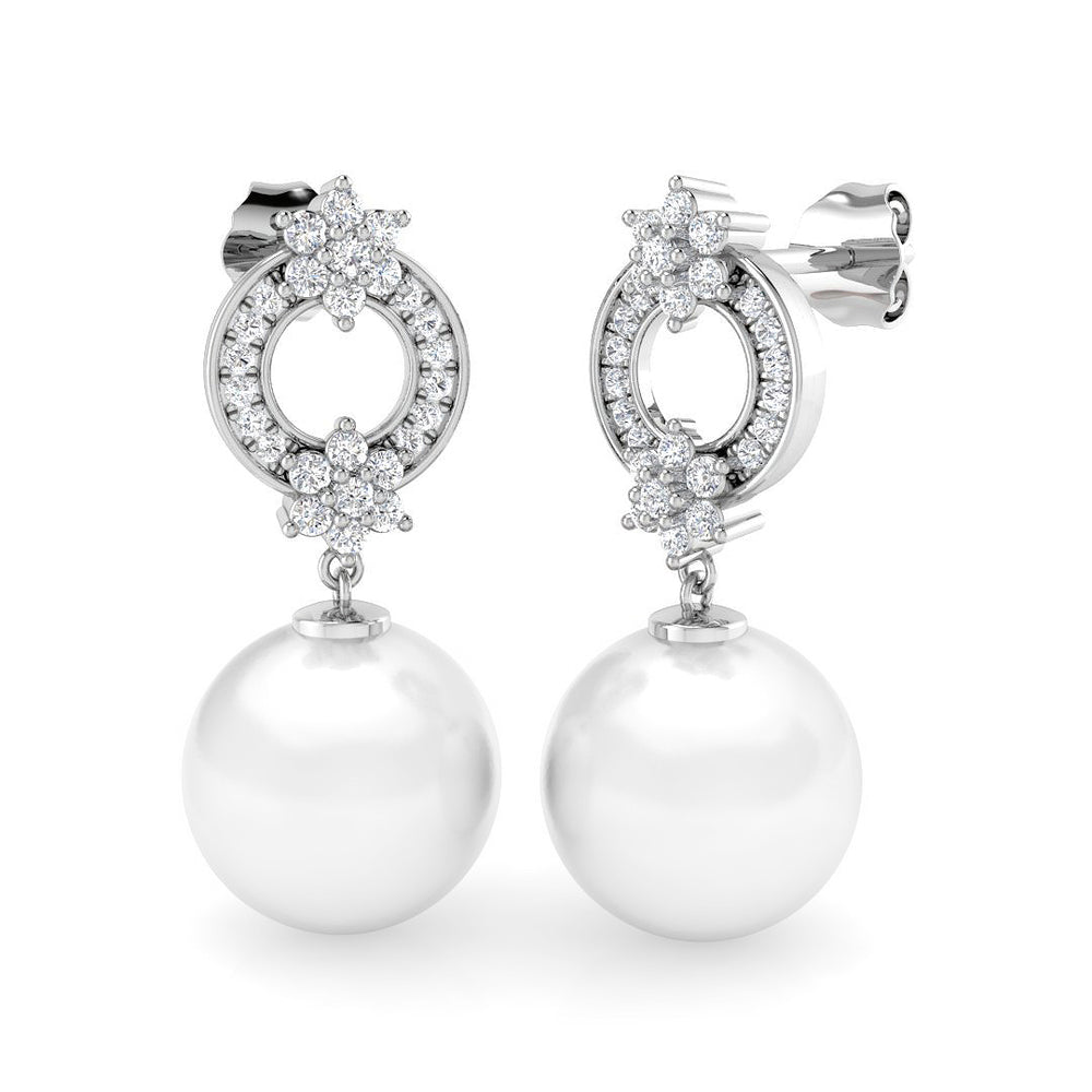 Floral Pearl Diamond Drop Earrings